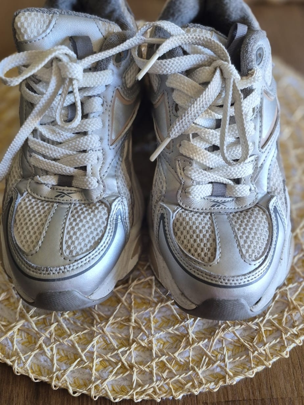 Reebok Kids Silver and White Mesh Sneakers
